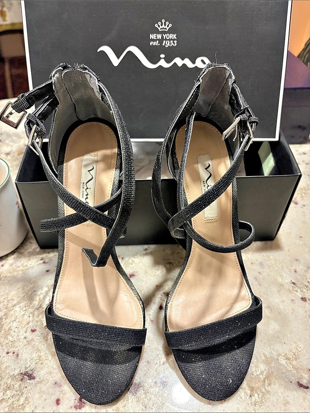 Nina Shari Black Bianca Strappy Heels in Black 9M